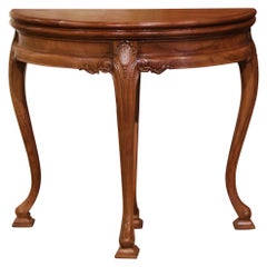 20th Century French Louis XV Carved Oak Demi-Lune Flip Top Console Table