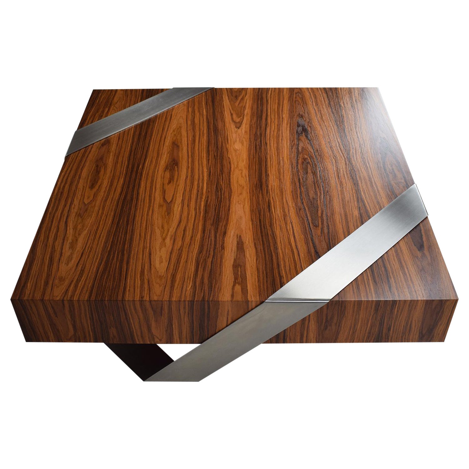 Portuguese Modern Minimalist Square Center Coffee Table Ironwood Brushed Stainless Steel