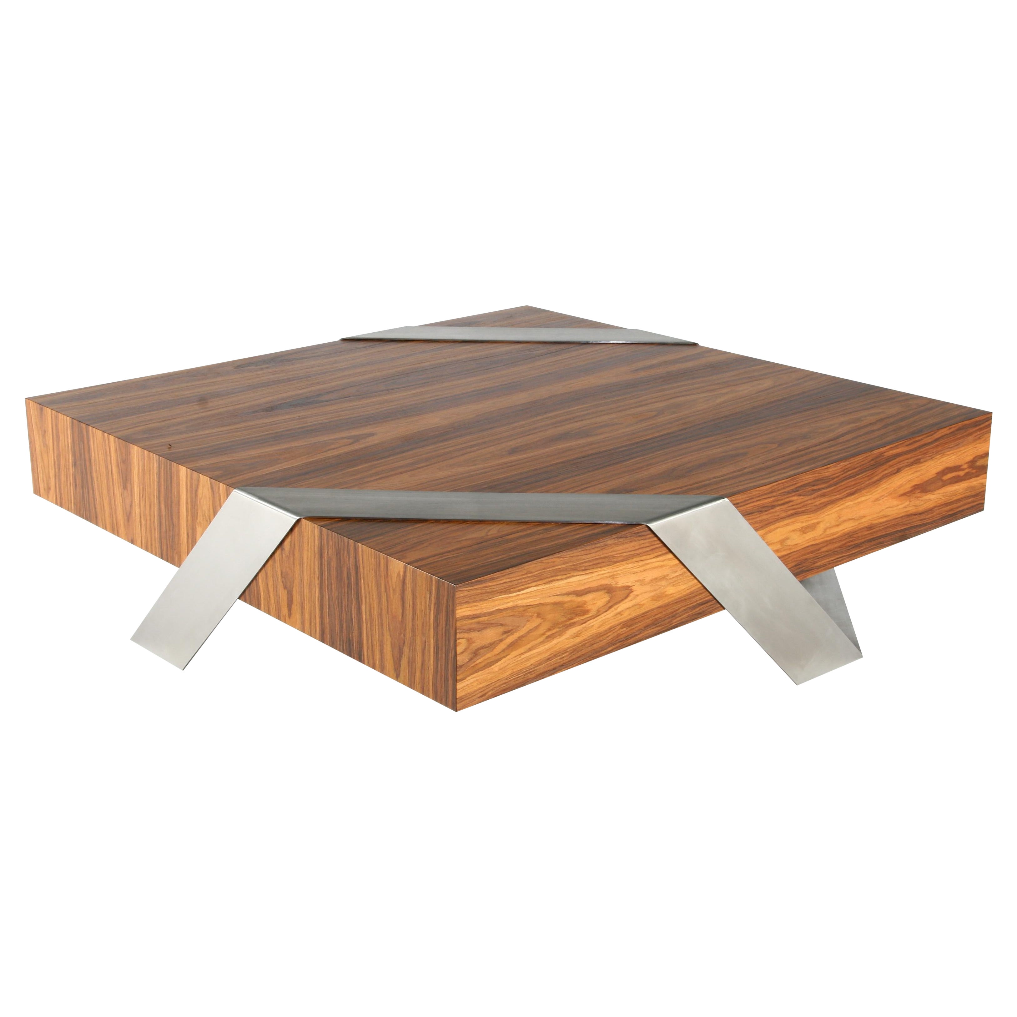 Modern Minimalist Square Center Coffee Table Ironwood Brushed Stainless Steel