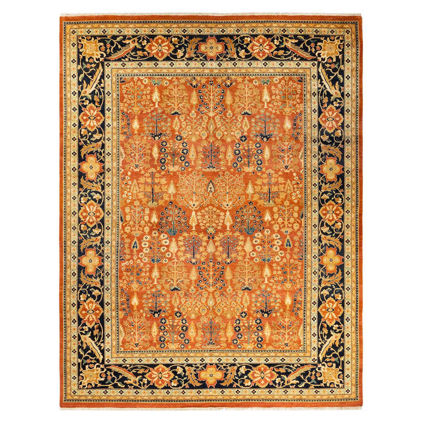 OneofaKind Hand Made Contemporary Eclectic Orange Area Rug For Sale