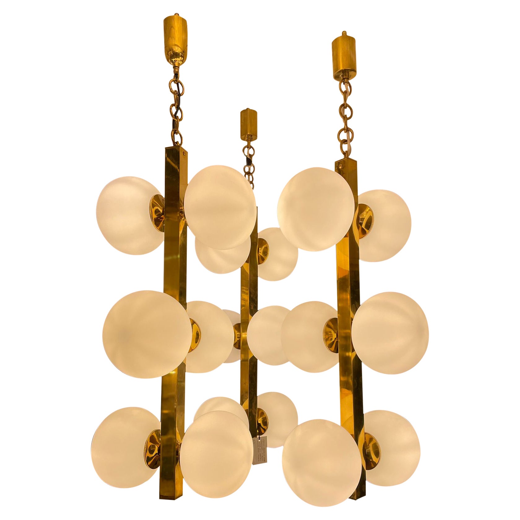 Set of Three Chandeliers in Brass, Italy, 1960s