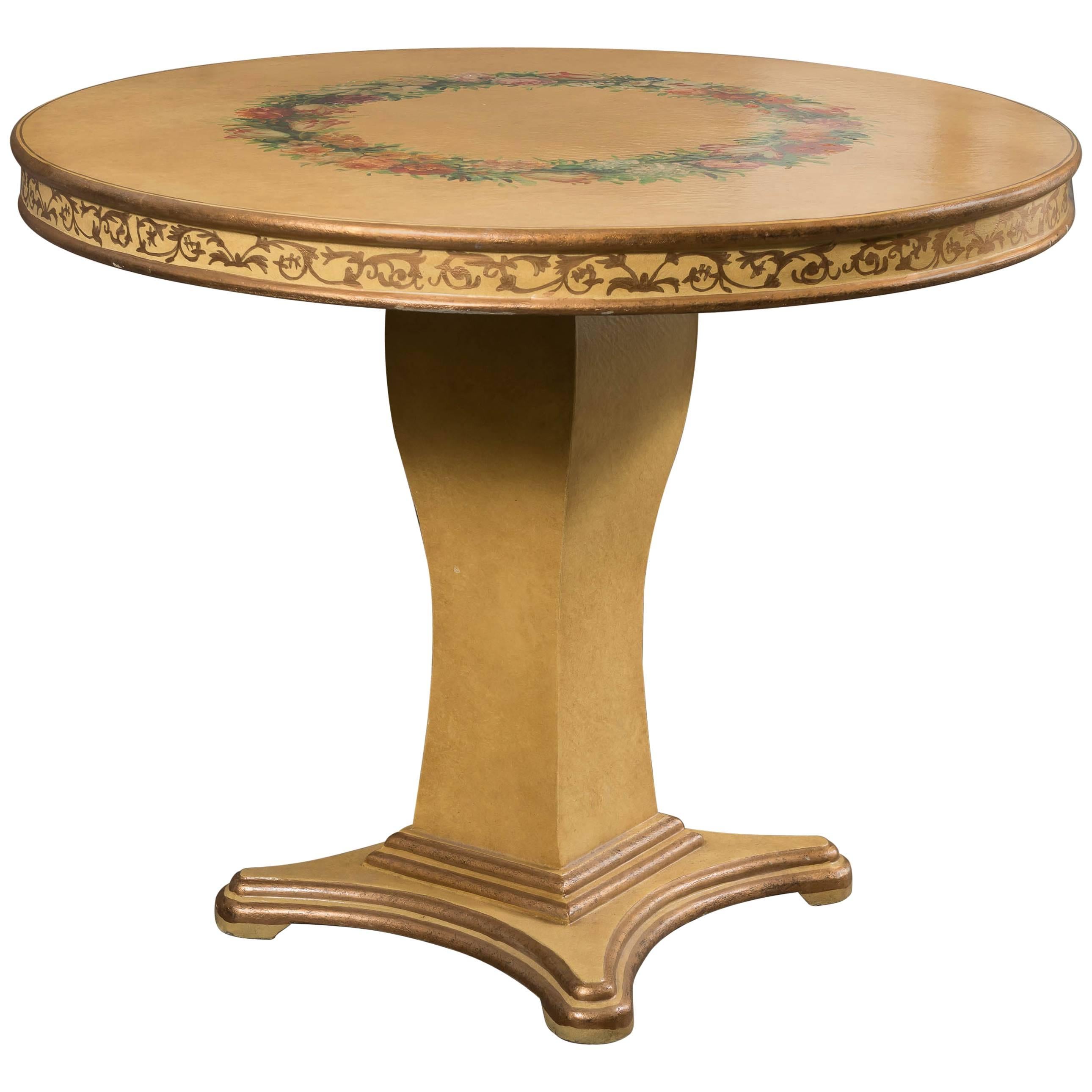 Gilded and Paint-Decorated Pedestal Table For Sale