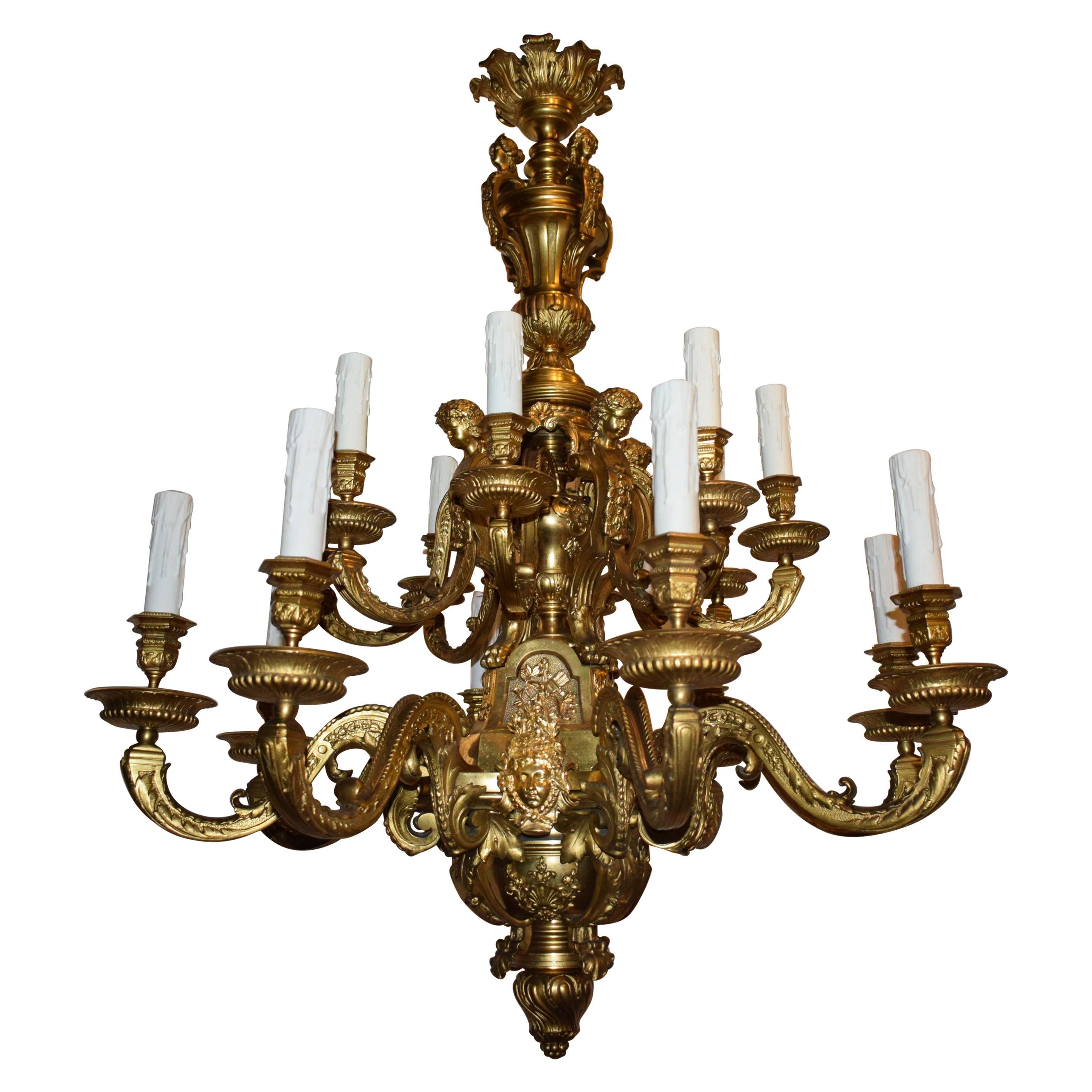 Large Regency Style Gilt Bronze Chandelier For Sale at 1stDibs