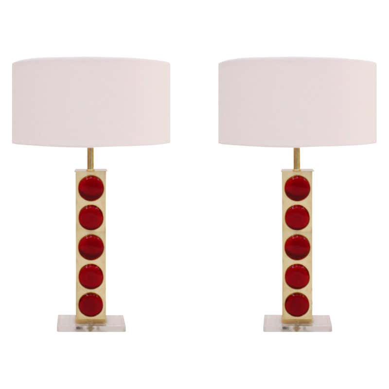 Pair of Mid-Century Modern Murano Glass Lamps with Teak at 1stDibs ...