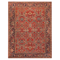 Geometric Vintage Persian Heriz Rug. Size: 9 ft 2 in x 11 ft 8 in