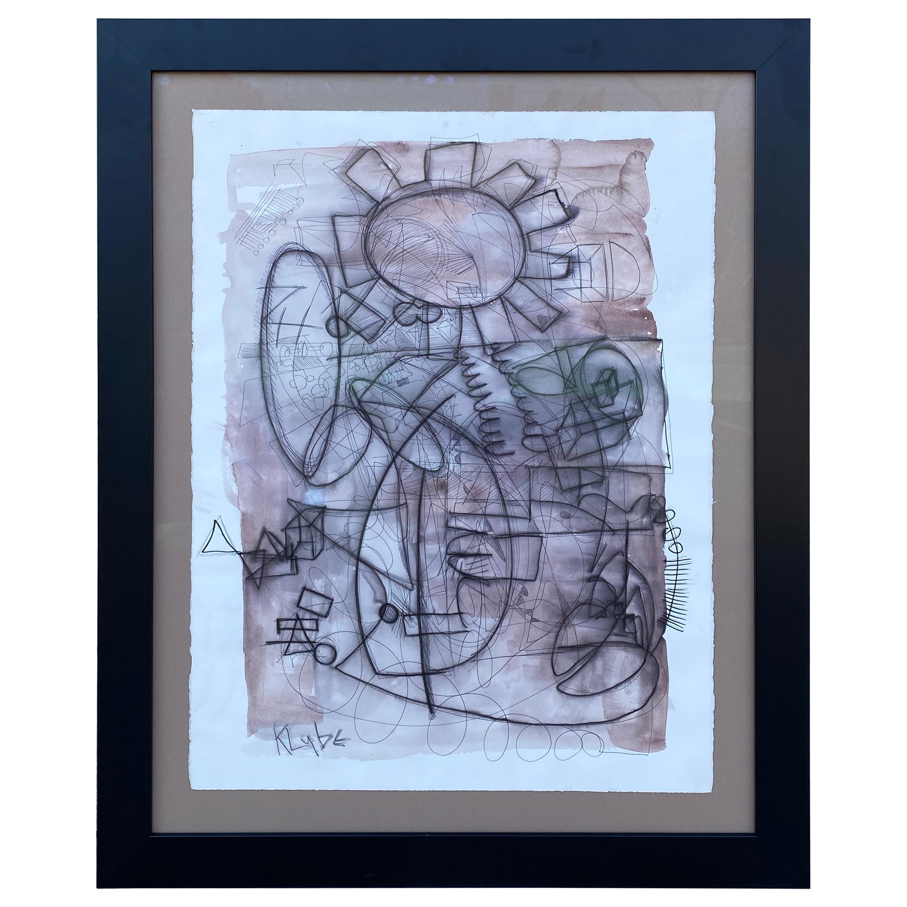 Framed Mixed Media Abstract on Paper by Texas Artist Karl Lubbering For Sale