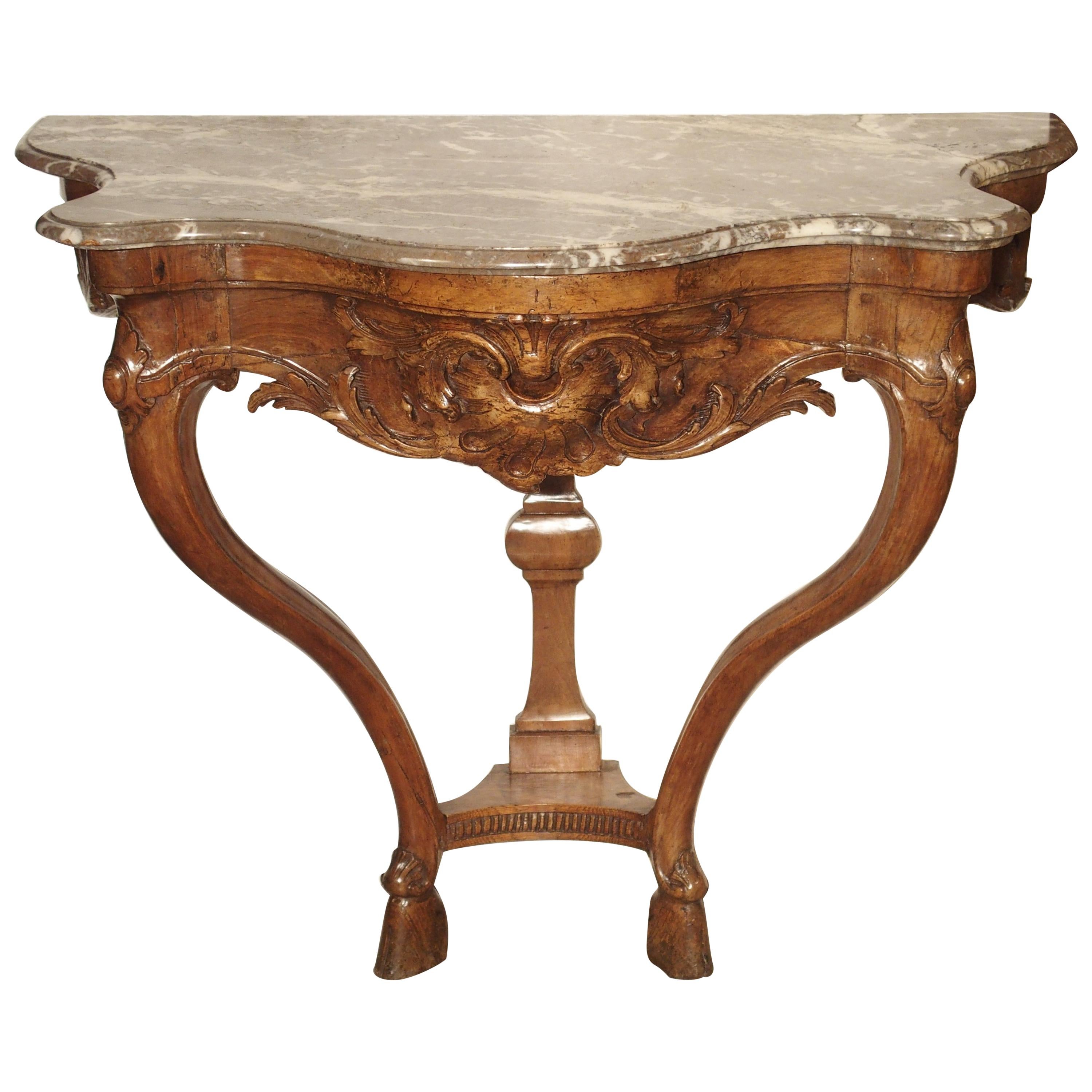 Beautiful French Marble Topped Antique Wooden Console from the Regence Period