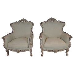 Painted Frame Rococo Style Club Chairs Set of 2