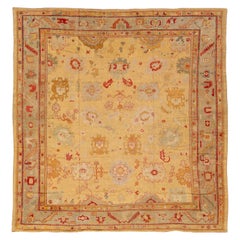 Antique Turkish Oushak Goldenrod Handmade Square Wool Rug