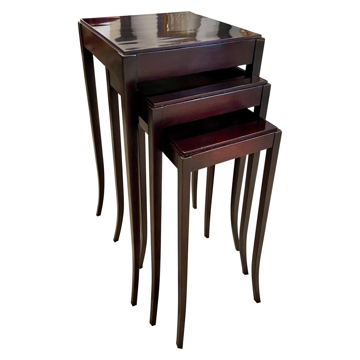 Nesting Tables in Dark Mahogany for Baker Furniture, 3 in the Set For Sale