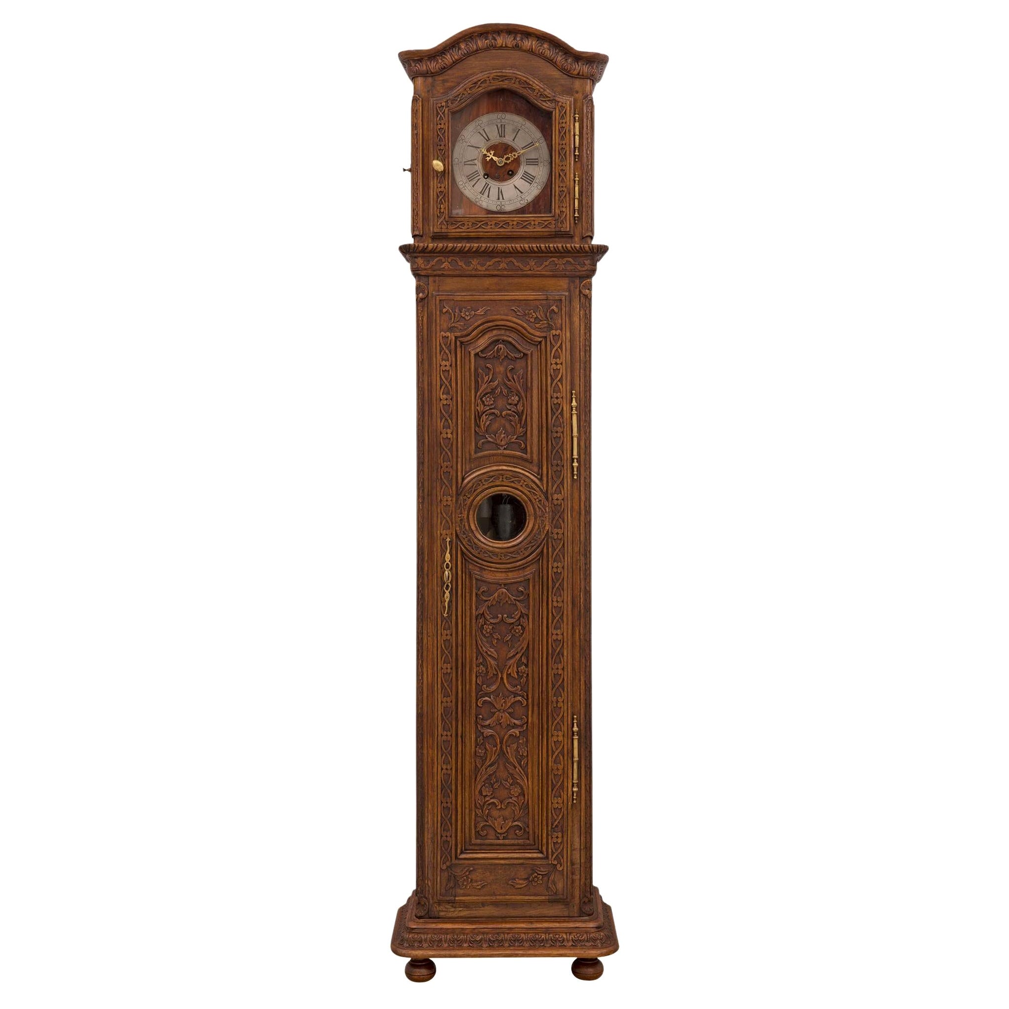 French 18th Century Louis XVI Period Oak Grandfather Clock For Sale