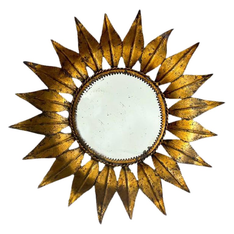 Vintage Gilded Iron Mirror with Leaves