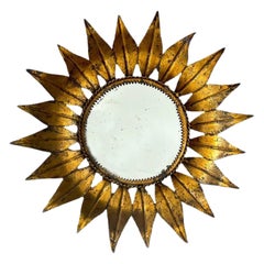 Antique Gilded Iron Mirror with Leaves