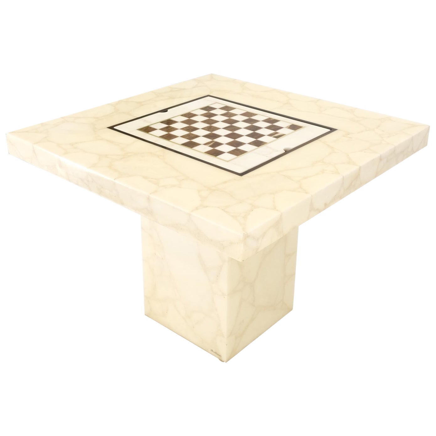 Single Pedestal Base Marble Square Dining Game Table Flip Top Chess Board