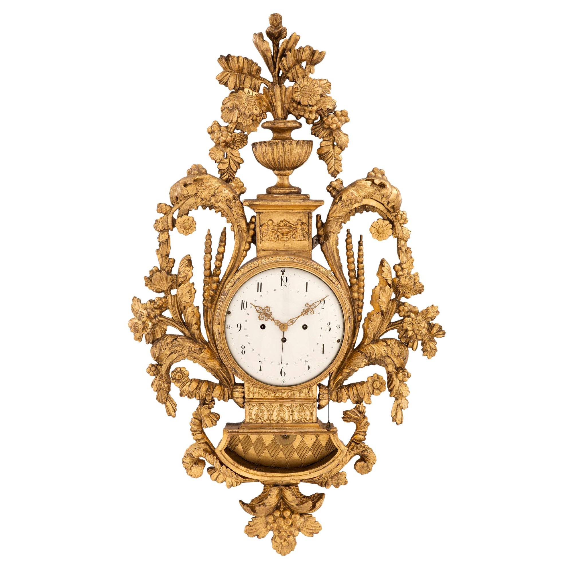 Austrian 18th Century Louis XVI Period Giltwood Cartel Blind Man’s Clock For Sale