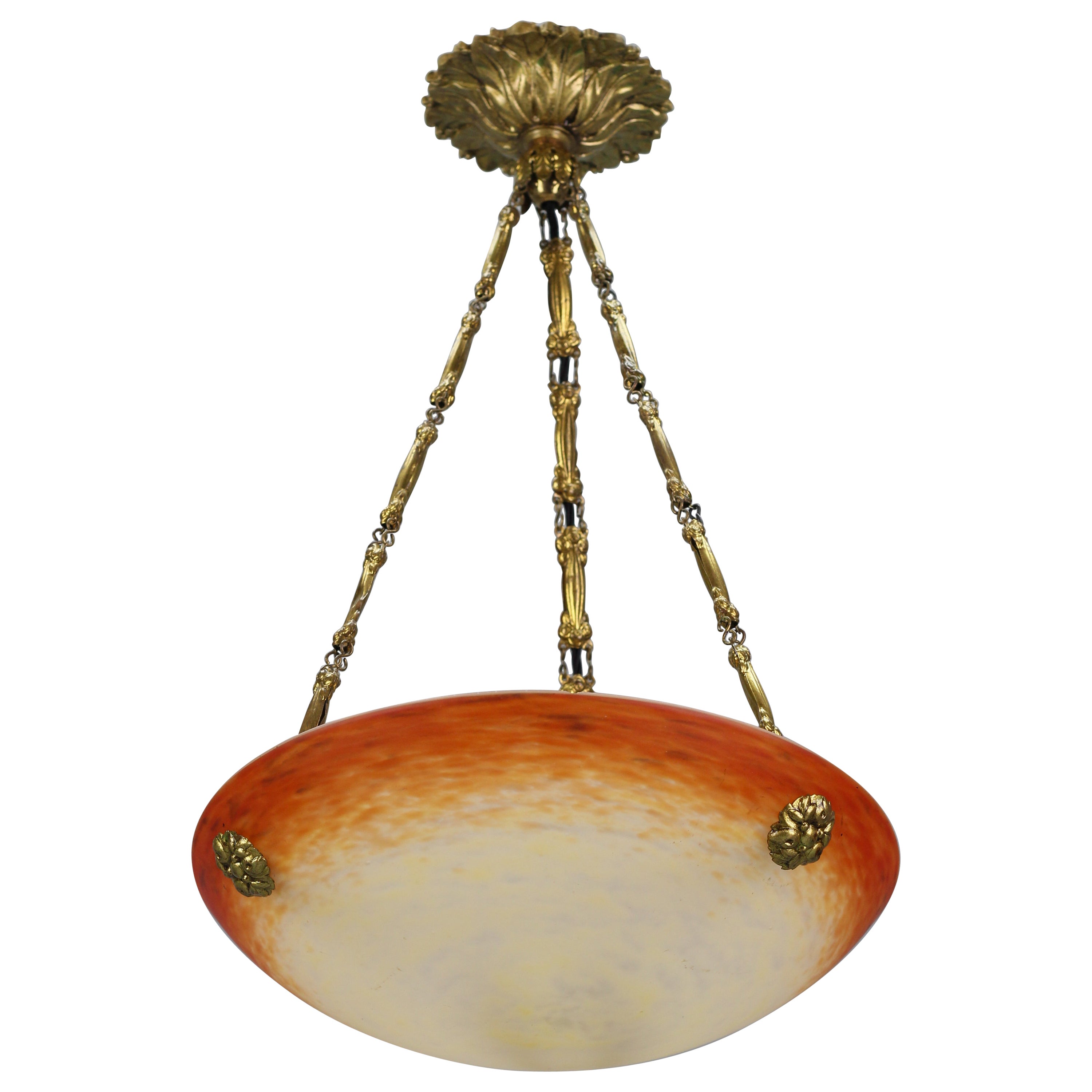 Art Nouveau Pate de Verre Glass Bowl Pendant Light by Charles Schneider, 1920s For Sale