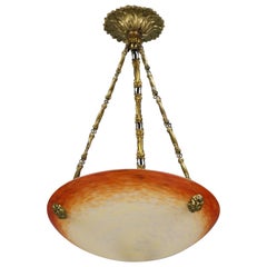 Art Nouveau Pate de Verre Glass Bowl Pendant Light by Charles Schneider, 1920s