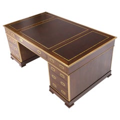 Vintage Stunning Large Oversize Leather Top Two Pedestal Campaign Partners Desk Table