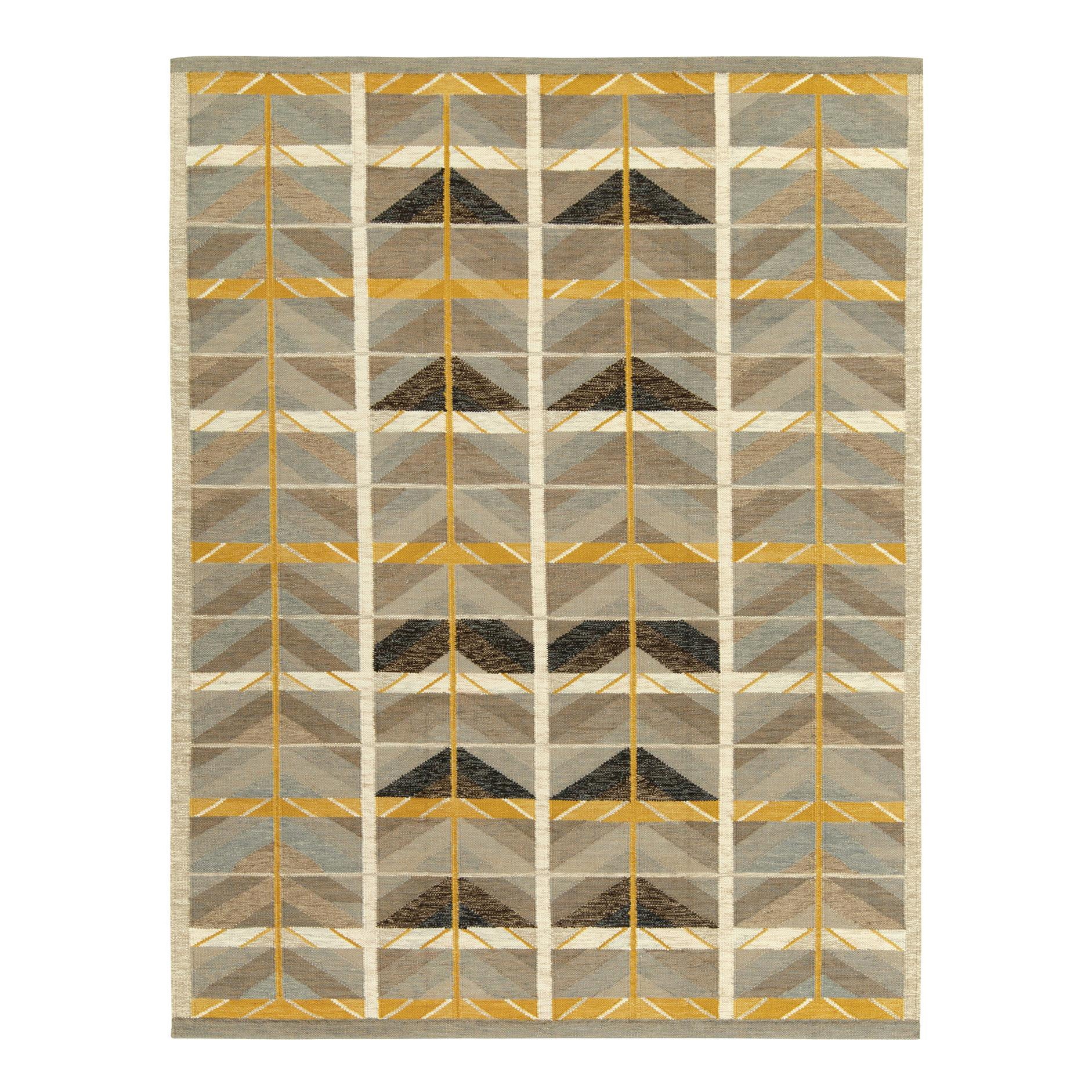 Rug & Kilim's Scandinavian Style Custom Kilim in Beige-Brown Geometric Pattern For Sale