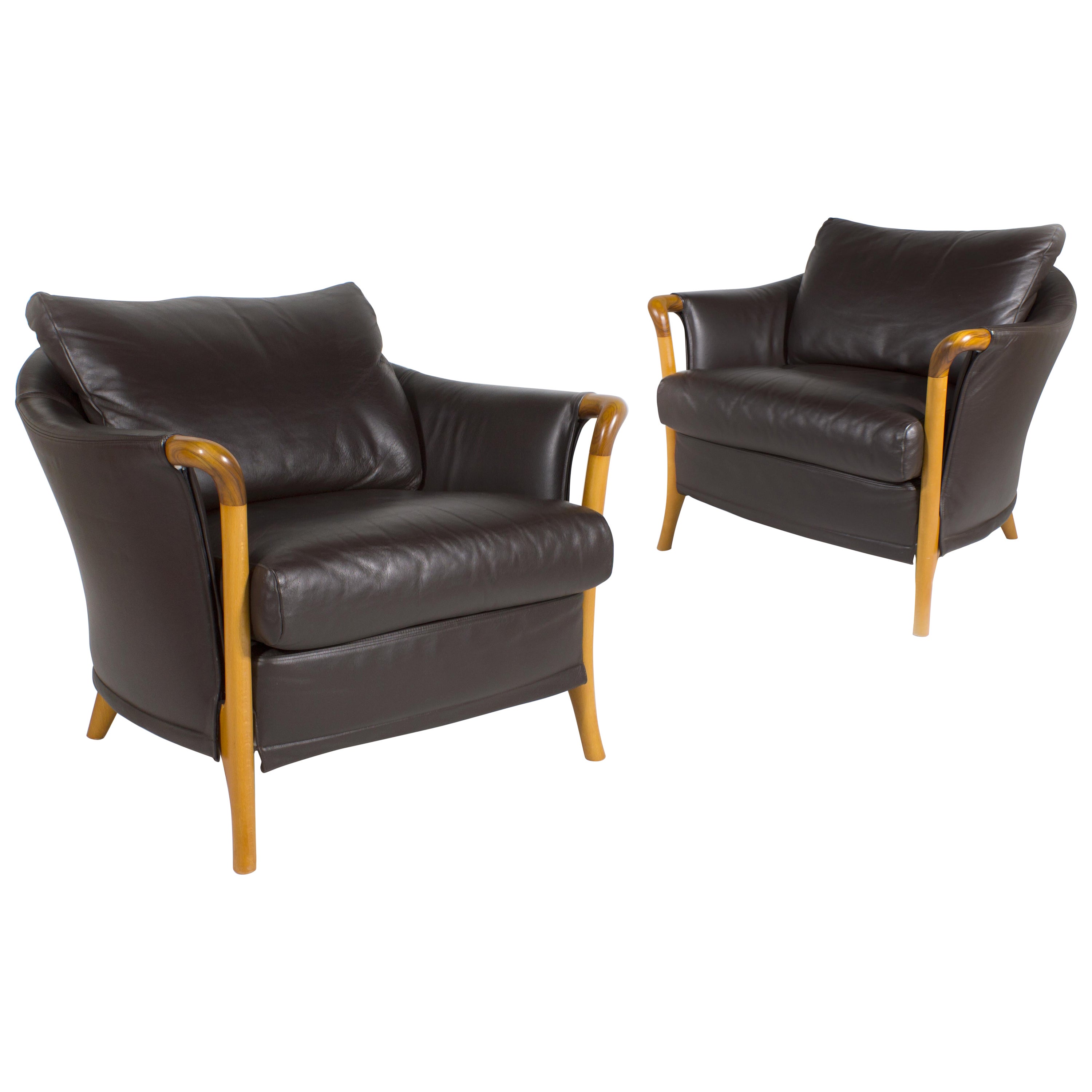 Giorgetti Progetti Series 'Peggy' Lounge Chairs in Chocolate Brown Leather For Sale