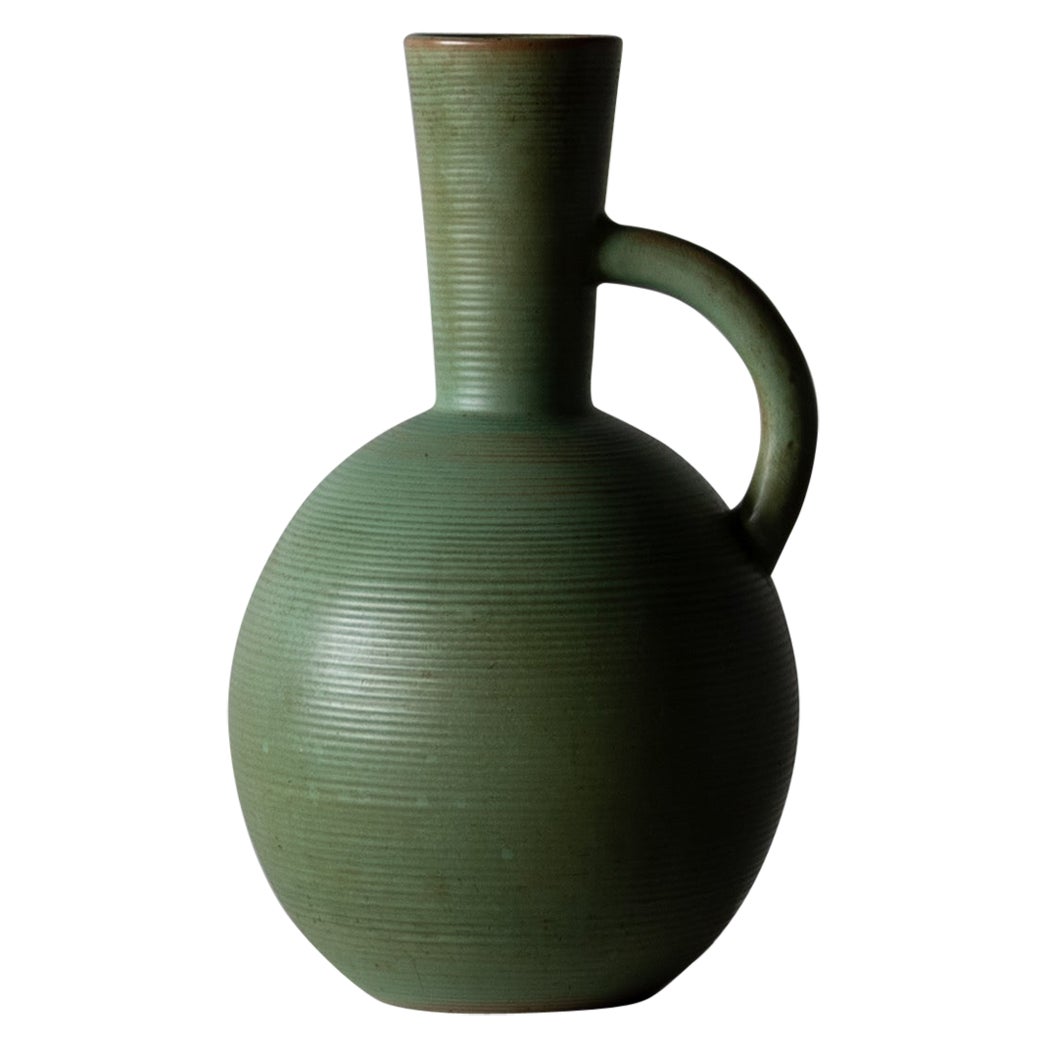 Andersson Johansson, Floor Vase, Green Glazed Earthenware, Höganäs Sweden, 1930s