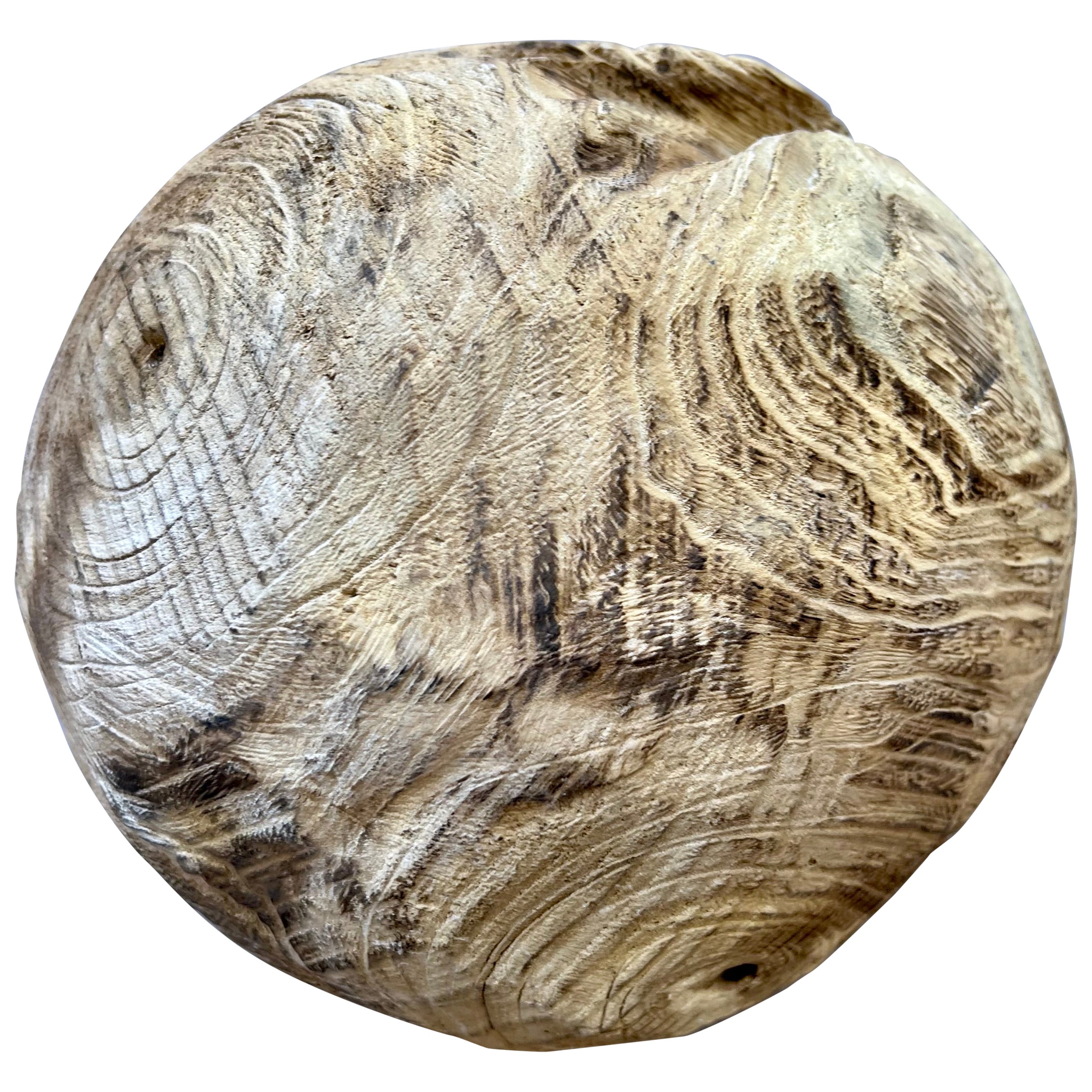 Organic Modern Hand-Carved Wood Folk Art Ball Sphere
