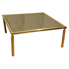 Vintage Mid-Century French Brass Smoked Glass Coffee Table