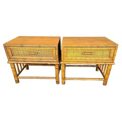 American of Martinsville Side End Tables Nightstands Wicker Faux Bamboo
