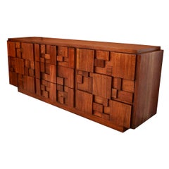 Vintage Paul Evans for Lane Brutalist Mid-Century Modern 9 Drawer Dresser Solid Walnut