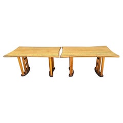 Tables d'extrémité d'appoint vintage en bambou style chinoiserie Boho Chic
