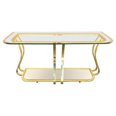 Sculptural Brass & Mirror Console Sofa Table