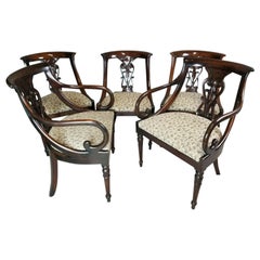 Antique 1800's Hollywood Regency Mahogany Scroll Arm Chairs
