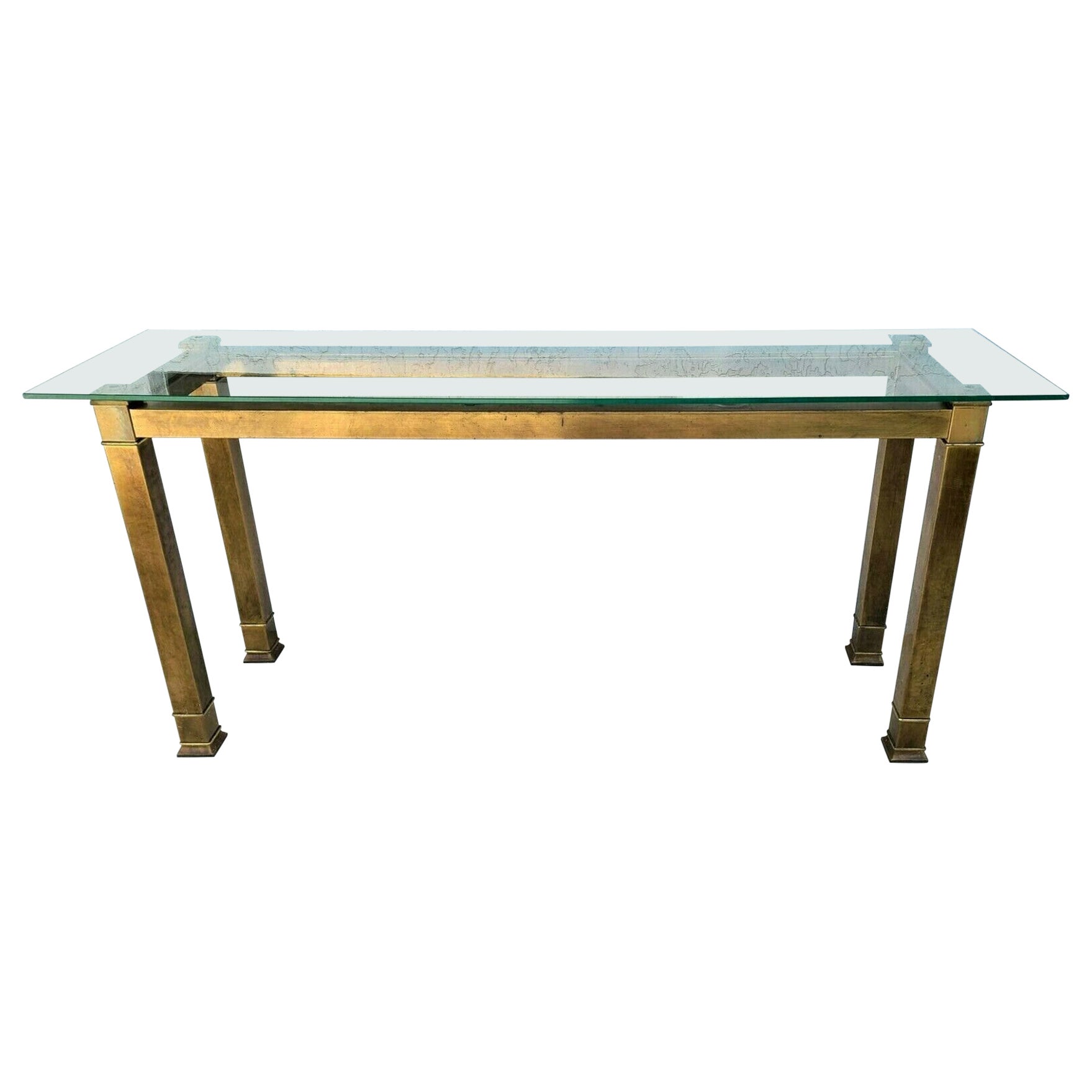 MASTERCRAFT Brass Glass Console Table For Sale