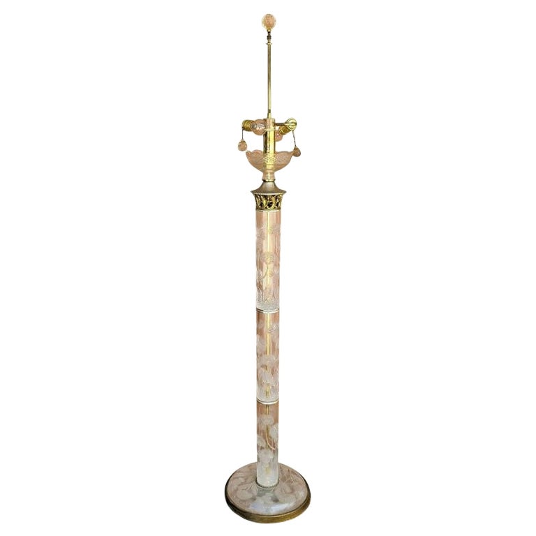 Lead Crystal Floor Lamp Vintage Signed Cut Thistle Pattern For Sale