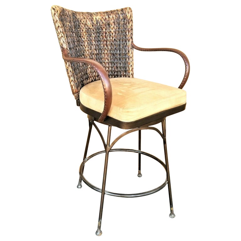 Palecek Havana Swivel Abaca Leather Wrought Iron Counter Stool For Sale ...
