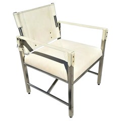Used Palecek Campaign Style Leather and Chrome Lounge Armchair