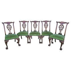 1800's English Oak Ball Claw Chippendale Dining Chairs Set of 5