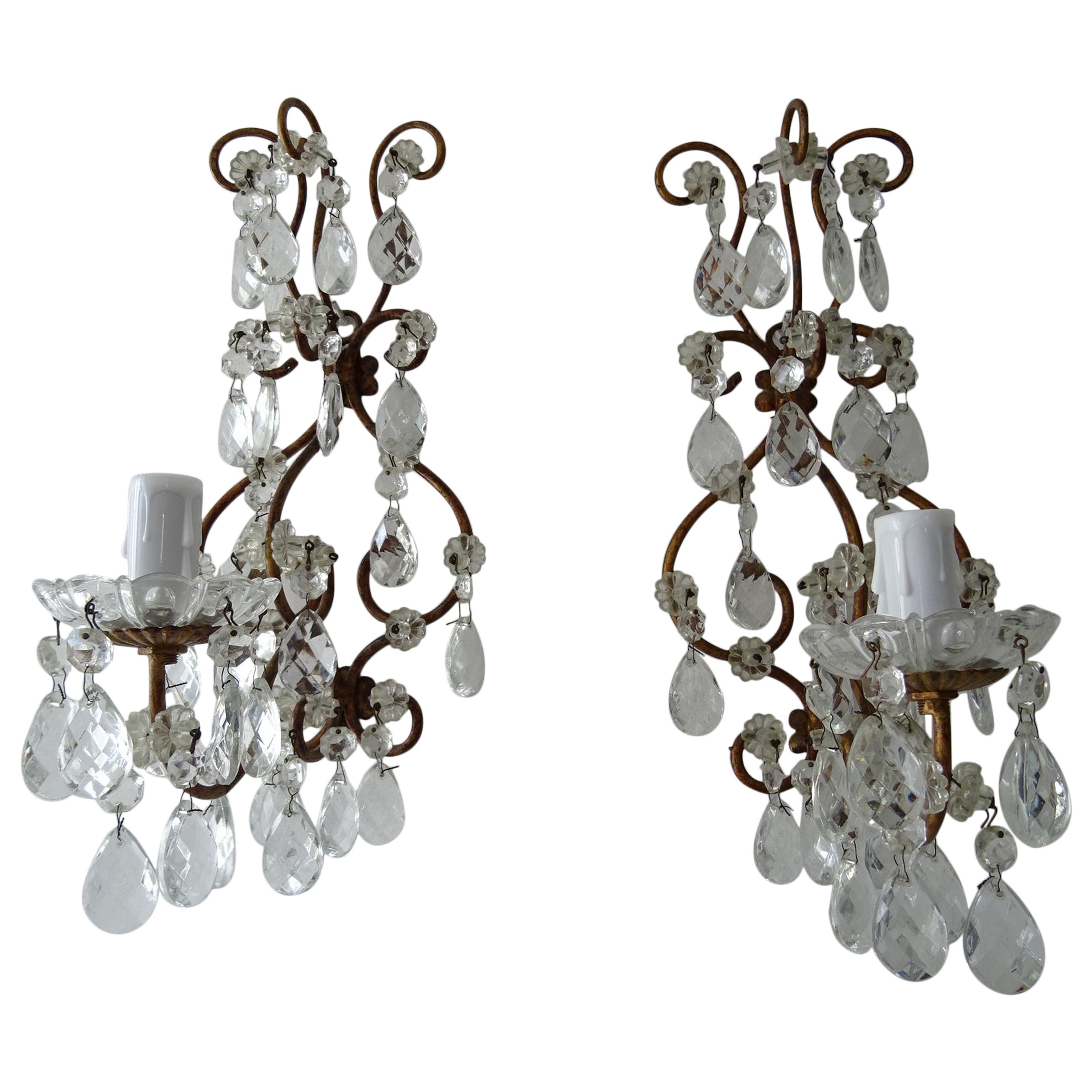 French Loaded Crystal Prisms Sconces, c 1920 For Sale