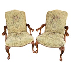 Used Chippendale Style Ball & Claw Tapestry Armchairs by Century Furniture - Set of 2