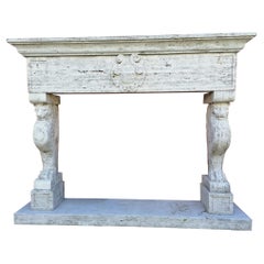 Italian Fireplace in Travertine Marble, Early 20th Century