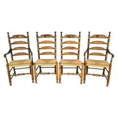 L Hitchcock Harvest Ladder Back Rush Seat Dining Chairs, Set of 4
