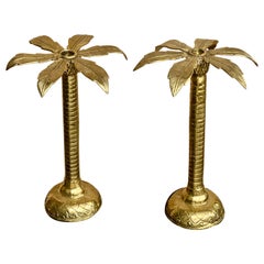 Pair of Vintage Bronze Palm-Shaped Candlesticks, 1950’s