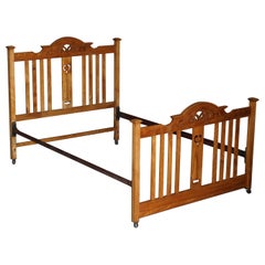 Antique Liberty London Art Nouveau Double Bed Frame in Lightly Burred Satinwood
