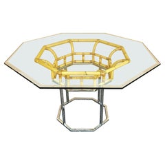 Milo Baughman Style Chrome Bamboo Glass Dining Table