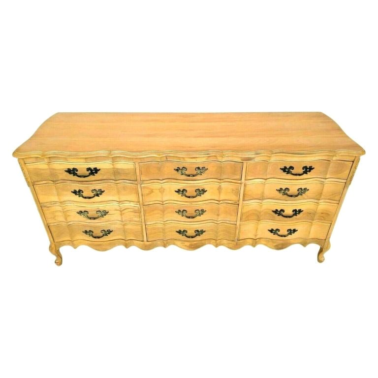 Olive Burl French Louis XV Glass Top Dresser For Sale