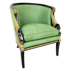 French Empire Directoire Swans Ebonized & Gilt Club Chair
