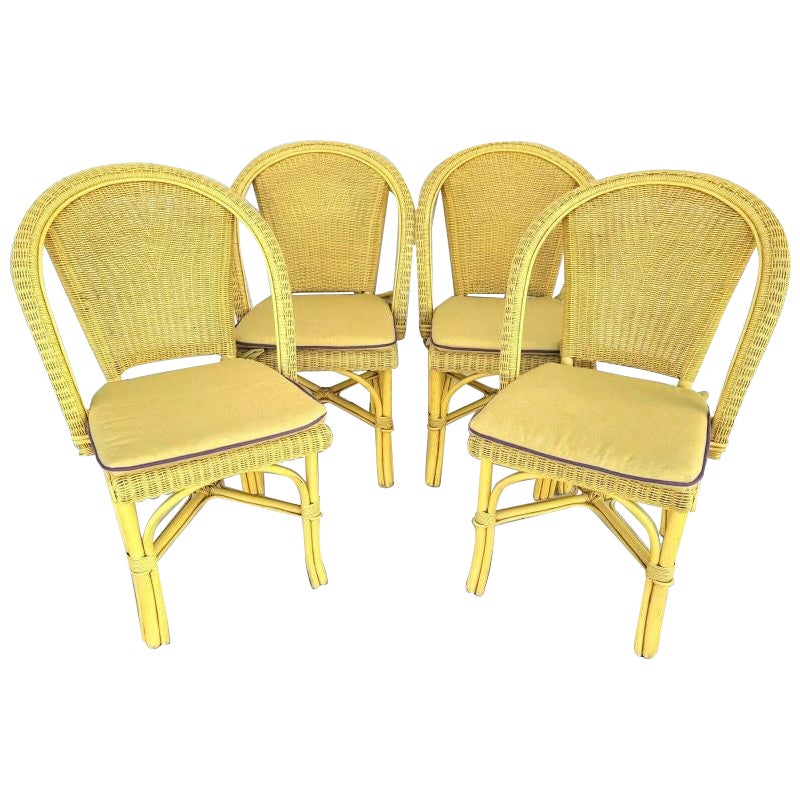 Palecek Weather Resistant Wicker Dining Chairs, Set of 4 For Sale
