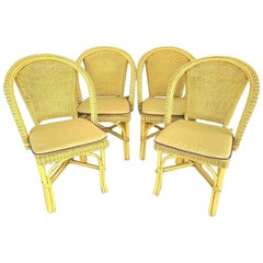Vintage Palecek Weather Resistant Wicker Dining Chairs, Set of 4