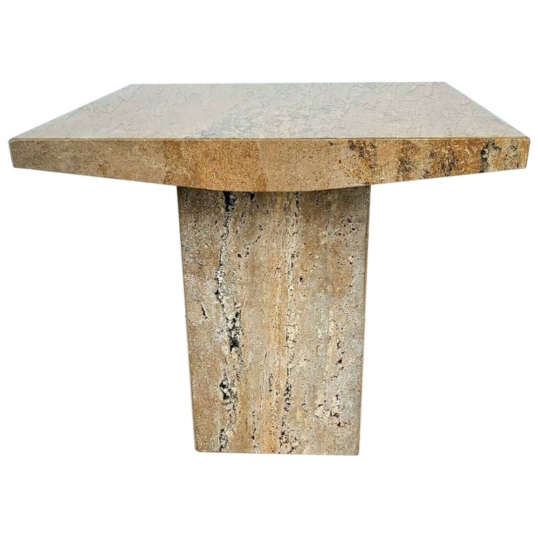 Walnut Travertine Marble Side End Table by Stone International