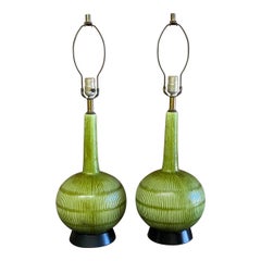 1960s Green Glaze Asian Inspired Ceramic Table Lamps, a Pair